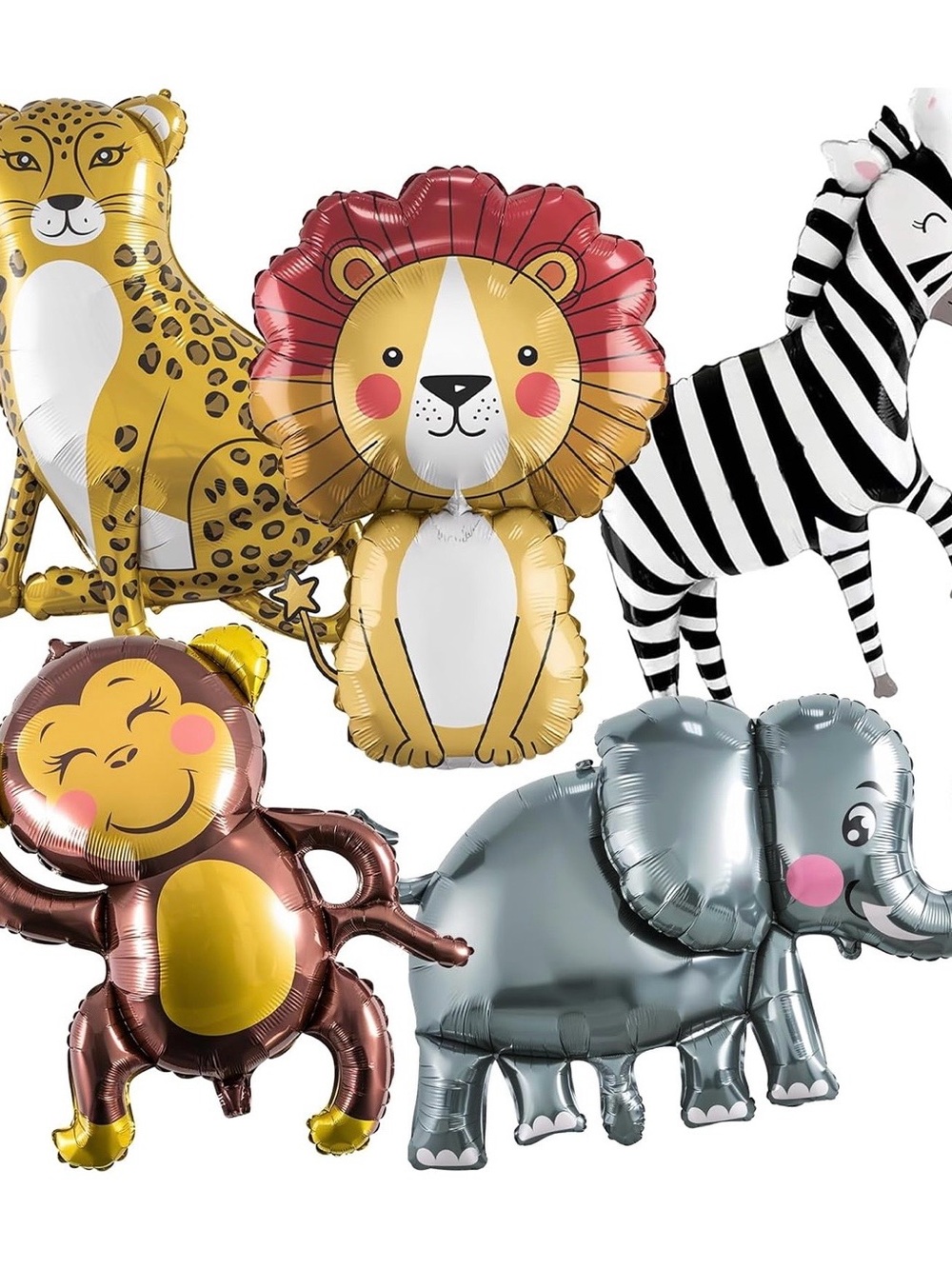 Wild Safari Animal Foil Balloons Party Set - Gold, Silver, Brown, Black, Yellow